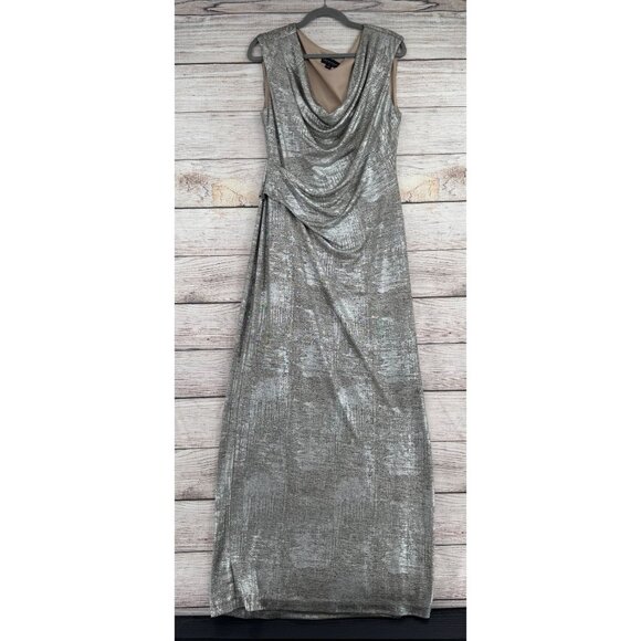 Connected Apparel Ruched Side Sleeveless Maxi Dress Women's 14 Shimmering Silver - Picture 1 of 11